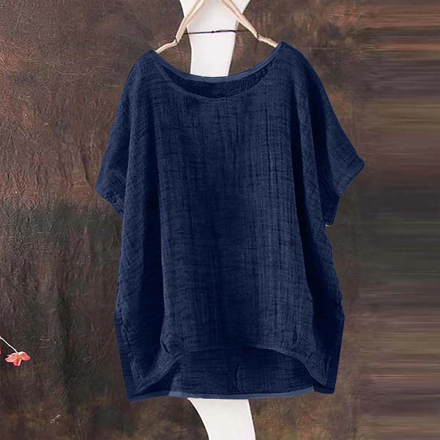 Summer Tops for Women 2025 Short Sleeve Crew Neck Linen Cotton Shirts Plus Size Gauze Casual Dressy Blouse Outfits