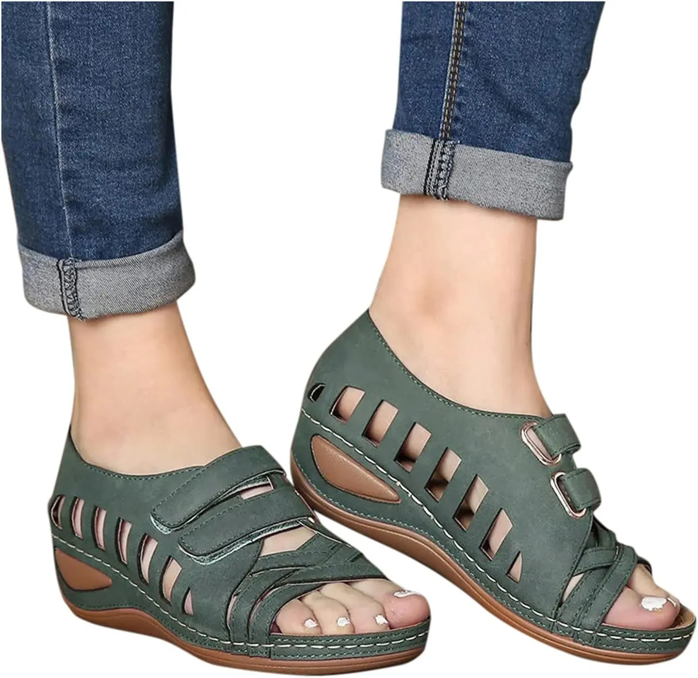 Summer Wedge Sandals for Women Arch Support Orthopedic Platform Hollow Out Open Toe Sandals Comfort Retro Roman Shoes