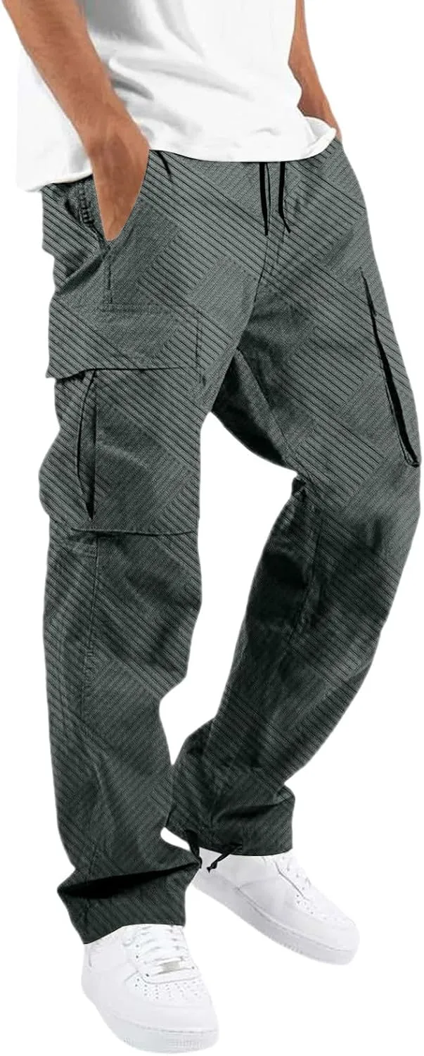 Sweatpants for Men Sport Tapered Tactical Slacks Man Split Utility Slim Fit Expandable Waist Solid Color Cargo