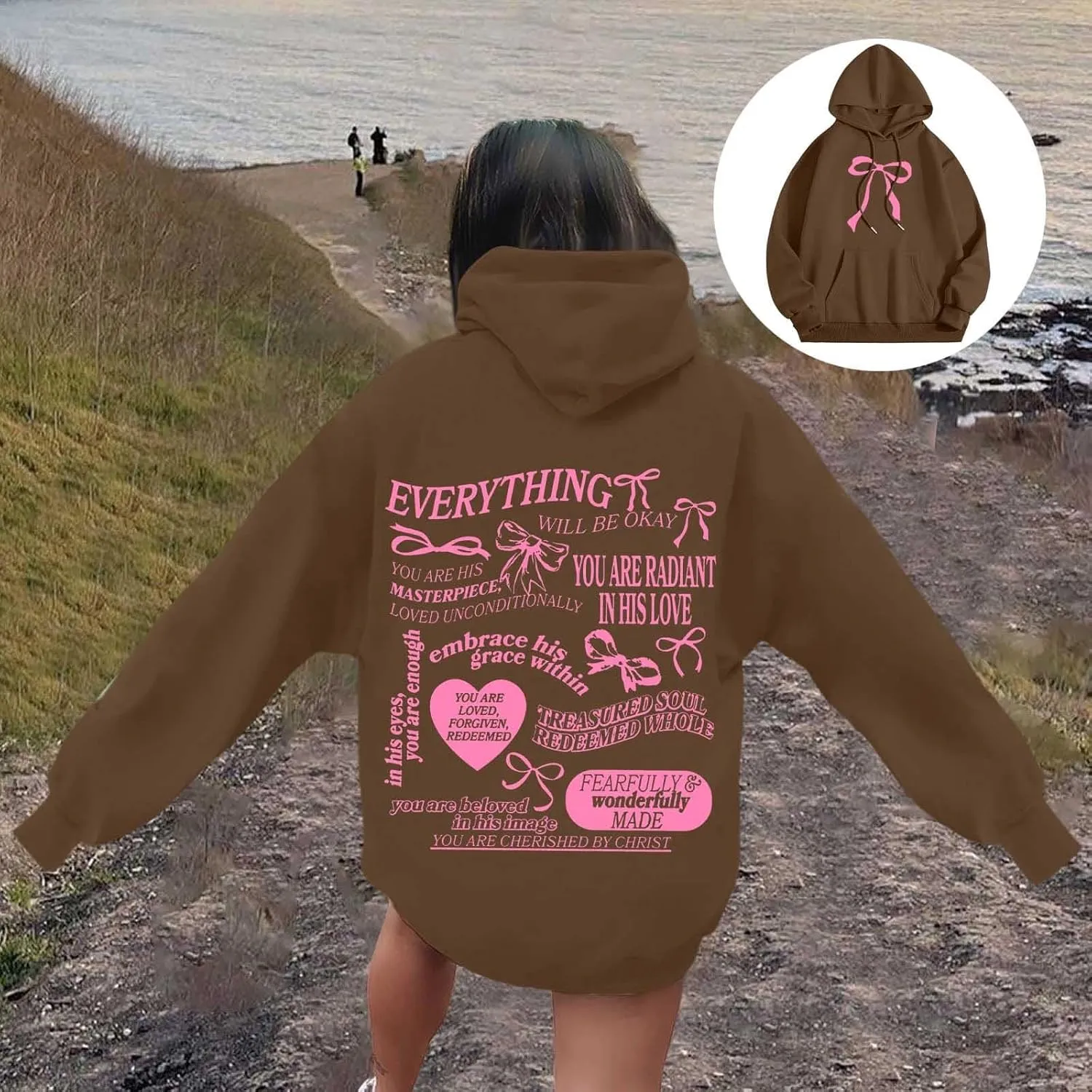 Sweatshirt for Women Trendy Cute Bow Hoodie Long Sleeve Preppy Clothes Casual Lightweight Hoodies Pullover