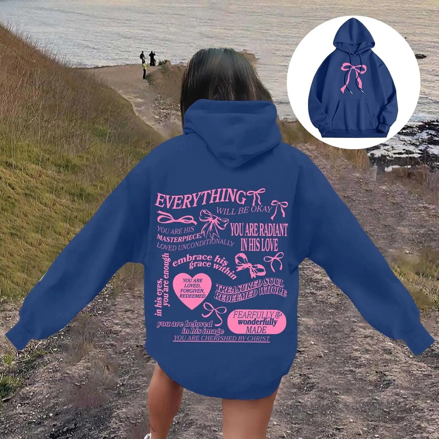 Sweatshirt for Women Trendy Cute Bow Hoodie Long Sleeve Preppy Clothes Casual Lightweight Hoodies Pullover