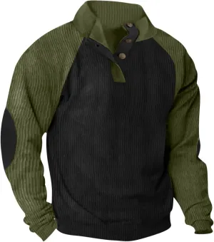 Sweatshirts for Men No Hood Causal Fashion Corduroy Quarter Button Sweatshirts Regular Fit Color Block Shirts Outdoor