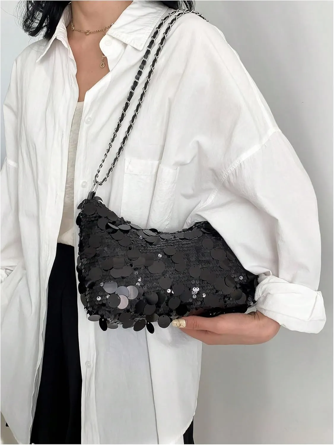SweatyRocks Women's Sparkly Shoulder Bag Chain Strap Evening Party Clutch Purses