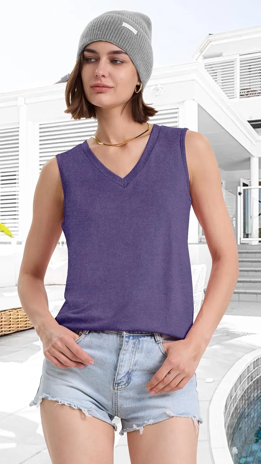 Tank Top for Women V Neck Summer Sleeveless T Shirt Tunic Casual Loose Fit Blouses