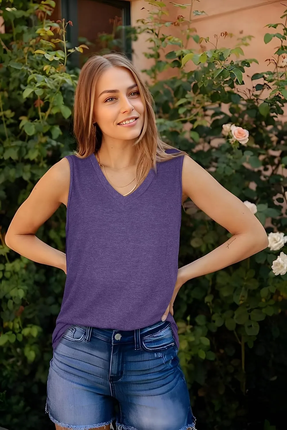 Tank Top for Women V Neck Summer Sleeveless T Shirt Tunic Casual Loose Fit Blouses