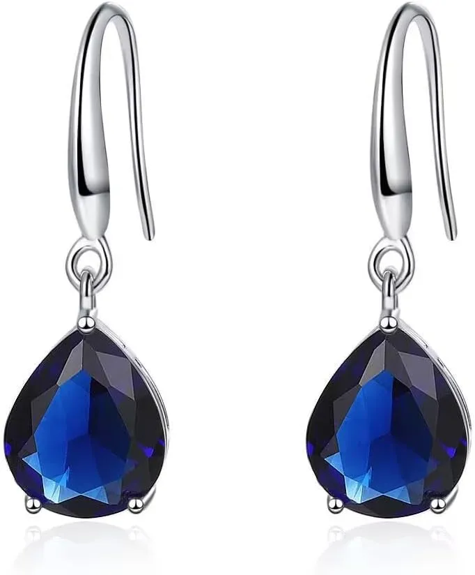 Teardrop Sapphire Earrings for Women Dangle Sterling Silver Royal Blue Dangle Hypoallergenic Jewelry Gift