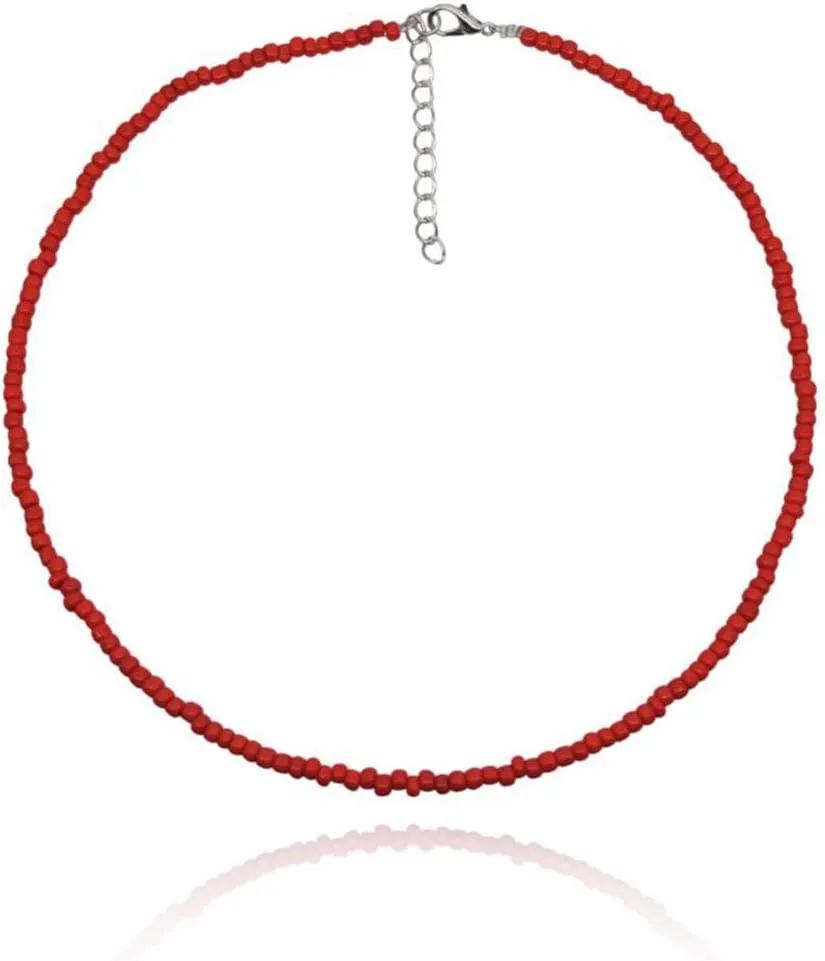 Tgirls Boho Choker Necklace Chain Rice Beaded Necklaces Seed Bead Necklace Accessory for Women