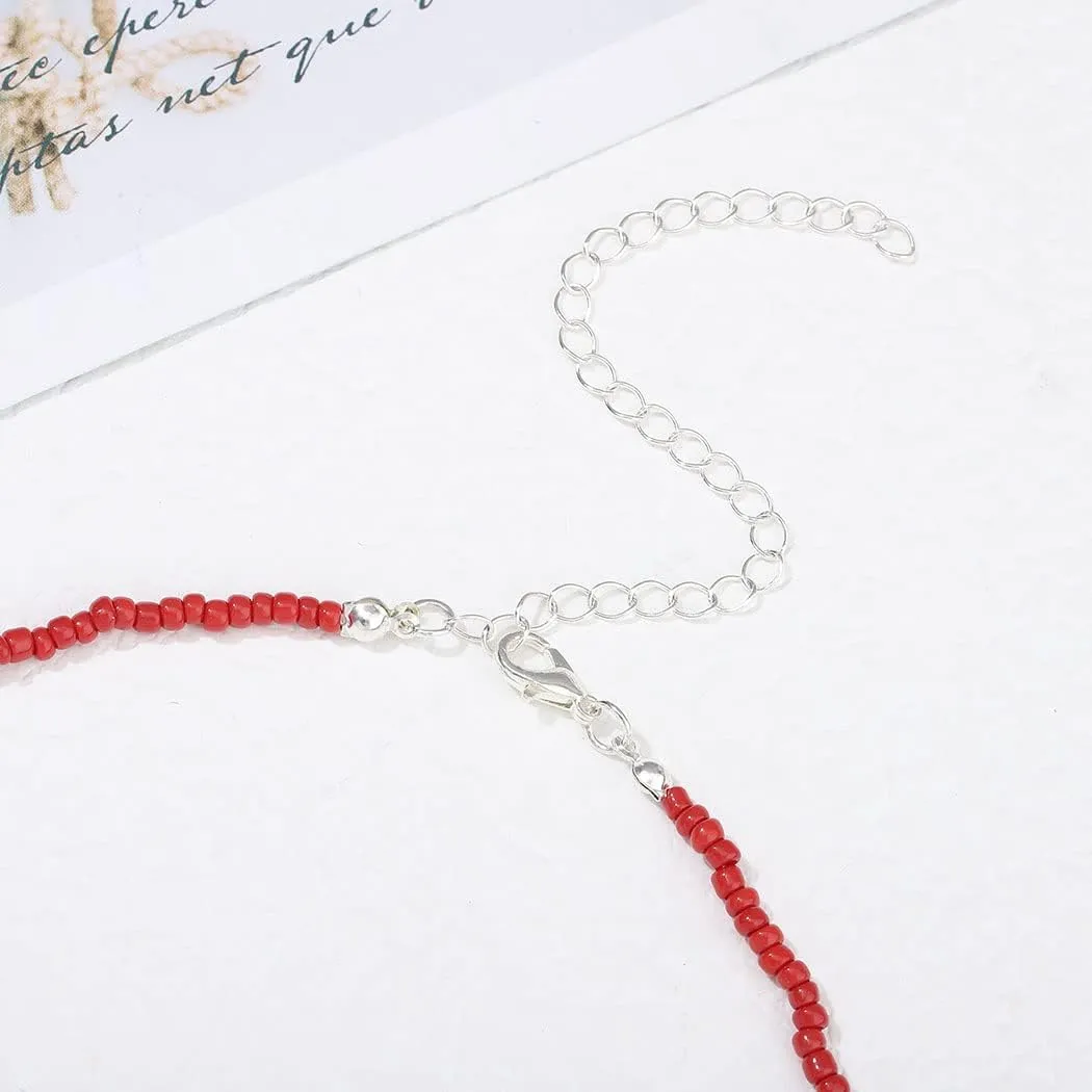 Tgirls Boho Choker Necklace Chain Rice Beaded Necklaces Seed Bead Necklace Accessory for Women