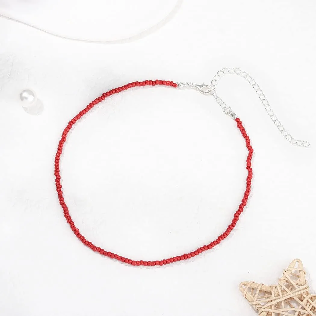Tgirls Boho Choker Necklace Chain Rice Beaded Necklaces Seed Bead Necklace Accessory for Women