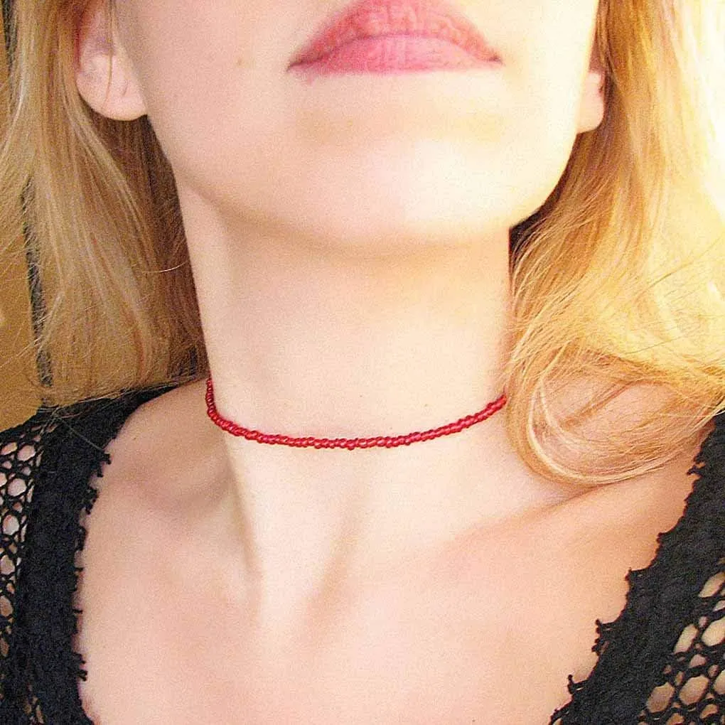 Tgirls Boho Choker Necklace Chain Rice Beaded Necklaces Seed Bead Necklace Accessory for Women