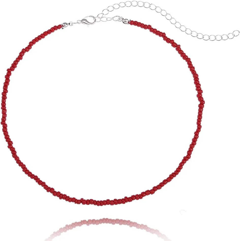 Tgirls Boho Choker Necklace Chain Rice Beaded Necklaces Seed Bead Necklace Accessory for Women