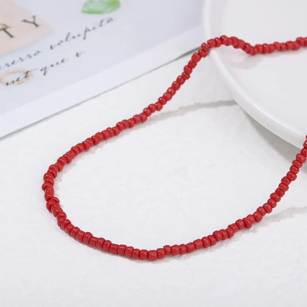 Tgirls Boho Choker Necklace Chain Rice Beaded Necklaces Seed Bead Necklace Accessory for Women