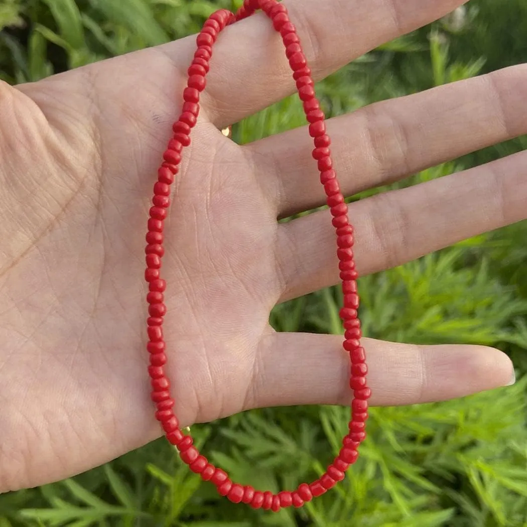 Tgirls Boho Choker Necklace Chain Rice Beaded Necklaces Seed Bead Necklace Accessory for Women