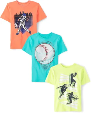 The Children's Place Boys' Sports Short Sleeve Graphic T-Shirts, Multipack