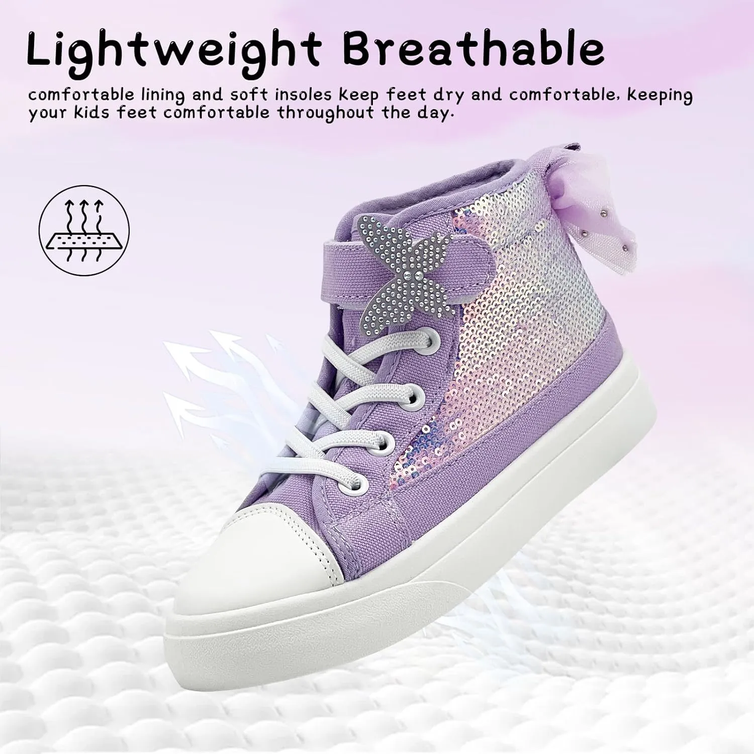 Toddler Sneakers for Girls Boys Fashion Canvas High Tops Butterfly Sequins Shoes Kids Casual Walking Shoes