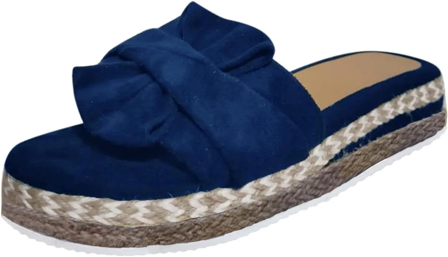 Toe Bow Weave Summer Breathable Open Sandals Flat Slip On Shoes Women's Beach Women's Slider Strap Sandals