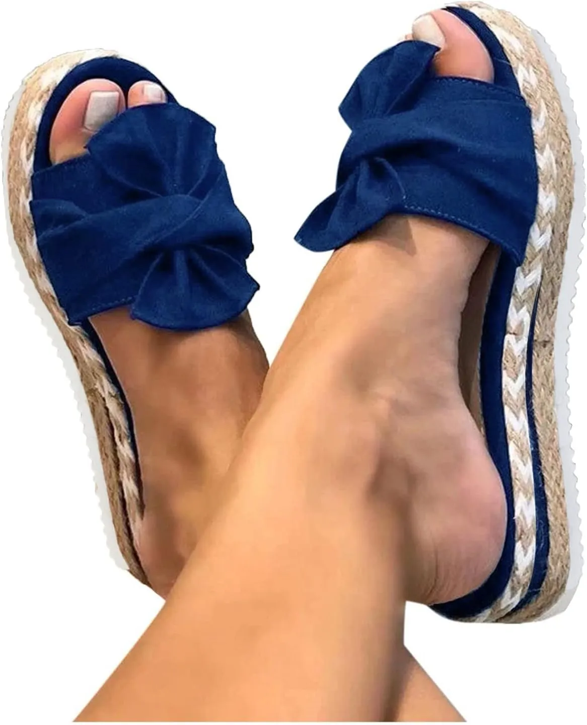 Toe Bow Weave Summer Breathable Open Sandals Flat Slip On Shoes Women's Beach Women's Slider Strap Sandals