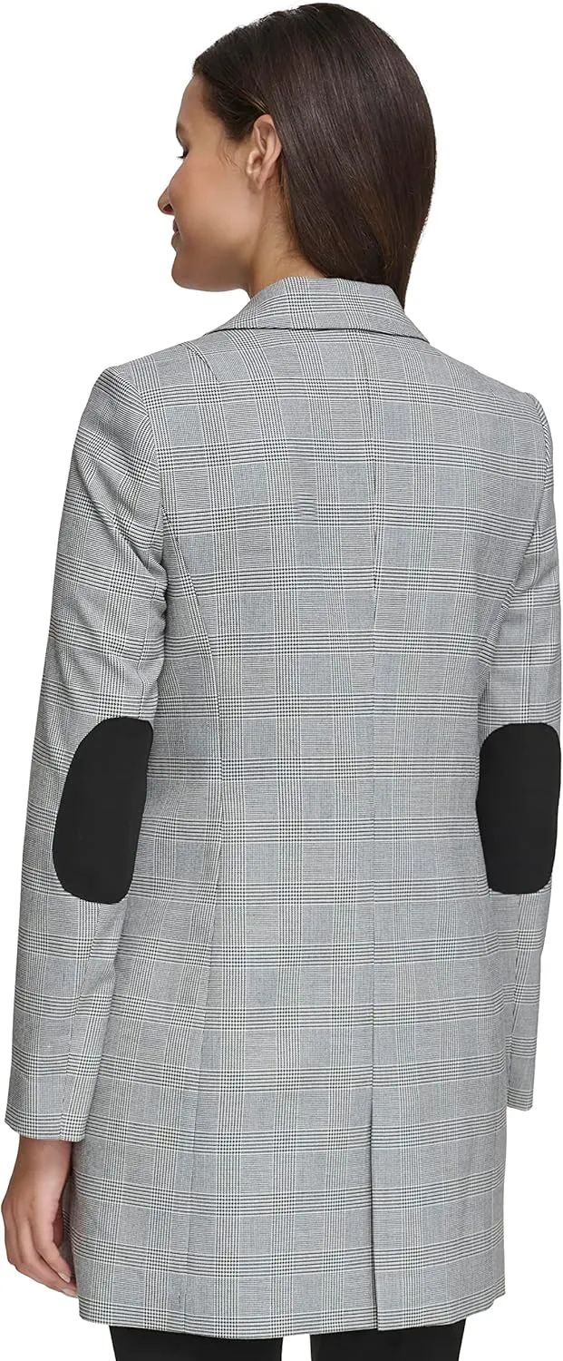 Tommy Hilfiger Women's Long Plaid Fitted Single Button Blazer