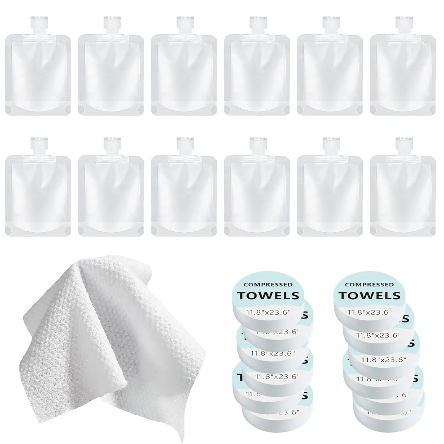 Travel Bottles Kit for Toiletries with Compressed Towels, TSA Approved Travel Size Portable Refillable Pouch Containers Leak Proof Travel Accessories Essentials Set for Shampoo Conditioner Lotion