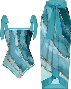 Two Piece Bathing Suits for Women Tummy Control Swimsuit Beach Coverup Maxi Wrap Skirts High Waisted Bikini Tankini Set