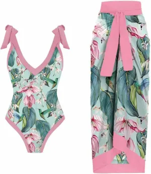 Two Piece Bathing Suits for Women Tummy Control Swimsuit Beach Coverup Maxi Wrap Skirts High Waisted Bikini Tankini Set
