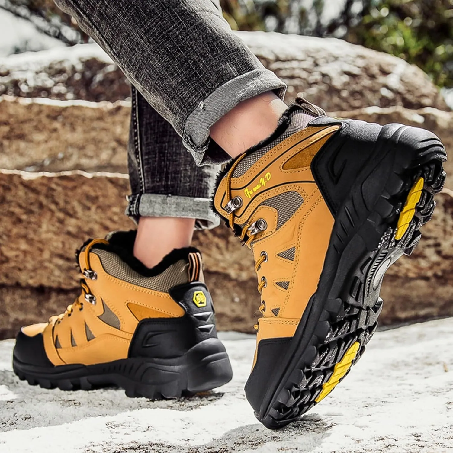 Unisex Warm Winter Ankle Boots,Lace Up Outdoor Cold Weather Hiking Snow Boots for Men,Comfortable Breathable Winter Sneakers for Men,Slip Resistant