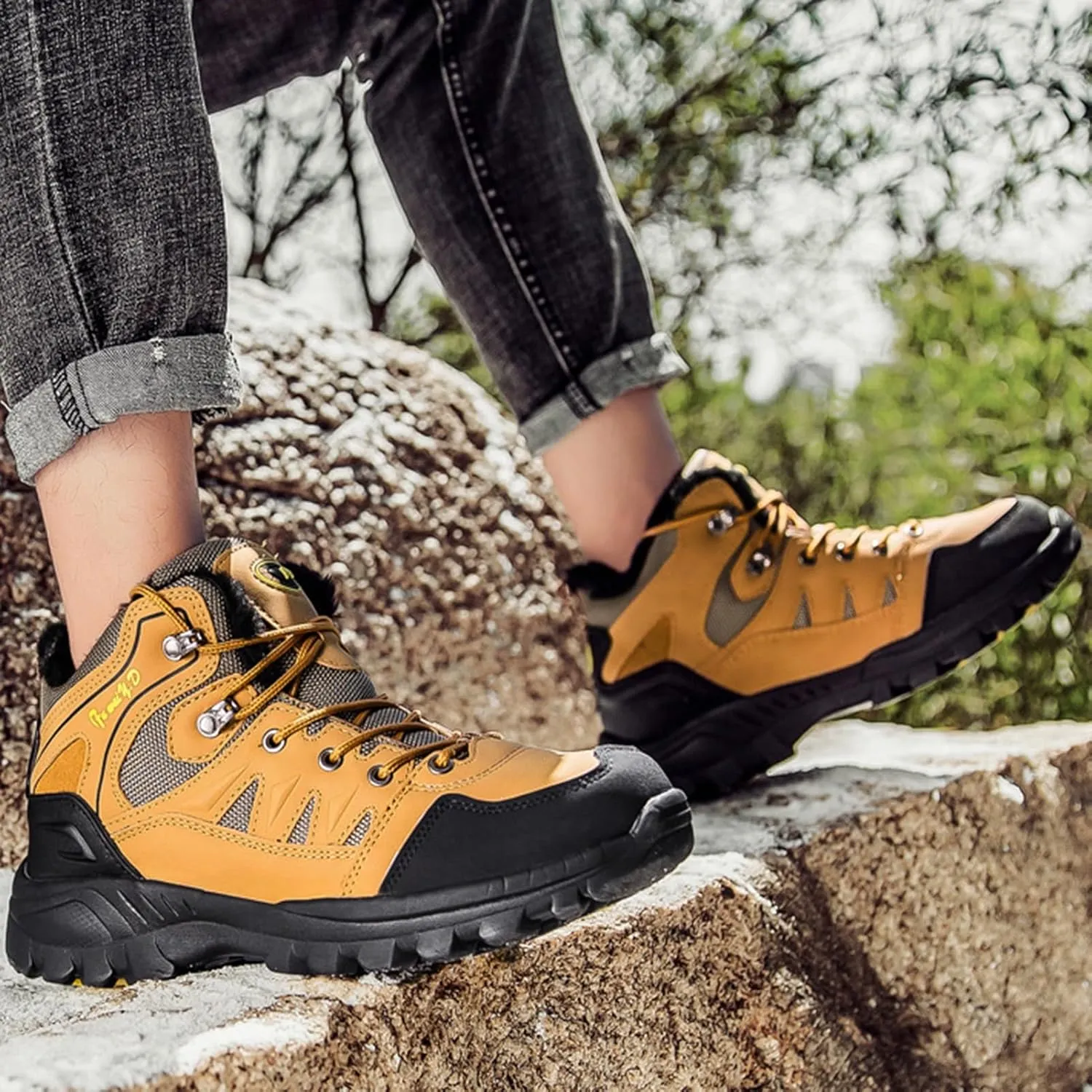 Unisex Warm Winter Ankle Boots,Lace Up Outdoor Cold Weather Hiking Snow Boots for Men,Comfortable Breathable Winter Sneakers for Men,Slip Resistant