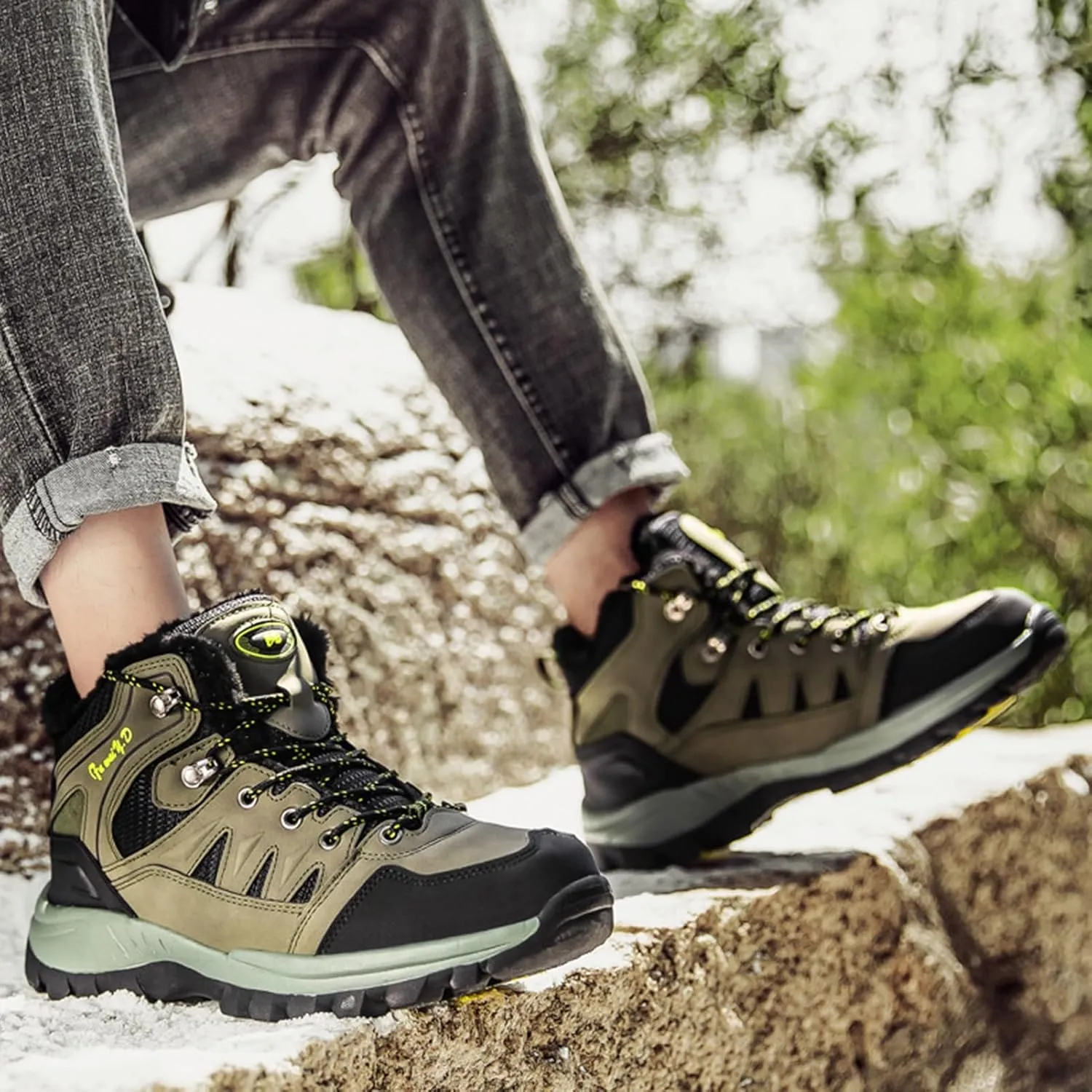 Unisex Warm Winter Ankle Boots,Lace Up Outdoor Cold Weather Hiking Snow Boots for Men,Comfortable Breathable Winter Sneakers for Men,Slip Resistant