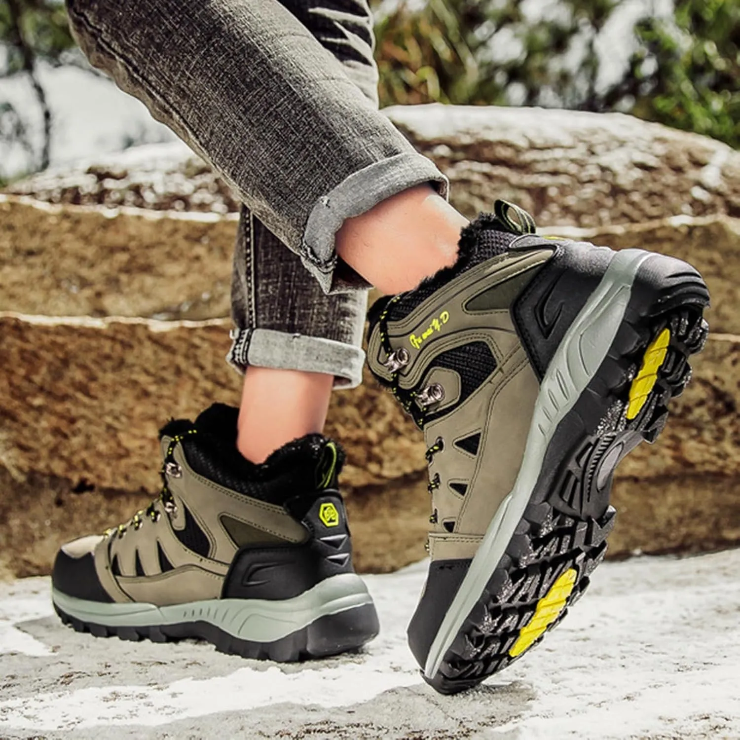 Unisex Warm Winter Ankle Boots,Lace Up Outdoor Cold Weather Hiking Snow Boots for Men,Comfortable Breathable Winter Sneakers for Men,Slip Resistant