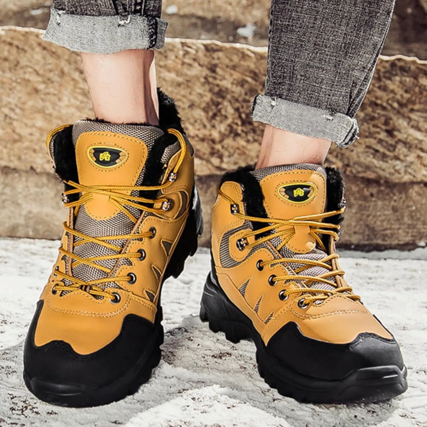 Unisex Warm Winter Ankle Boots,Lace Up Outdoor Cold Weather Hiking Snow Boots for Men,Comfortable Breathable Winter Sneakers for Men,Slip Resistant