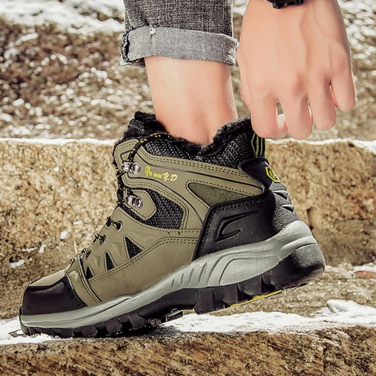 Unisex Warm Winter Ankle Boots,Lace Up Outdoor Cold Weather Hiking Snow Boots for Men,Comfortable Breathable Winter Sneakers for Men,Slip Resistant