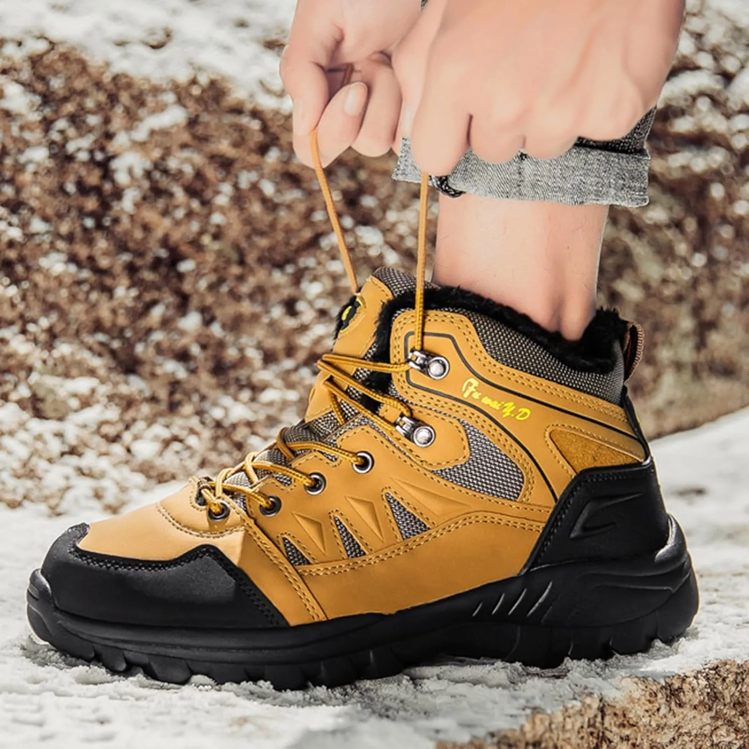 Unisex Warm Winter Ankle Boots,Lace Up Outdoor Cold Weather Hiking Snow Boots for Men,Comfortable Breathable Winter Sneakers for Men,Slip Resistant