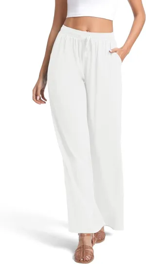 Urban CoCo Women's Lightweight Wide Leg Pants Elastic Waist Loose Office Casual Palazzo Trousers for Spring Summer