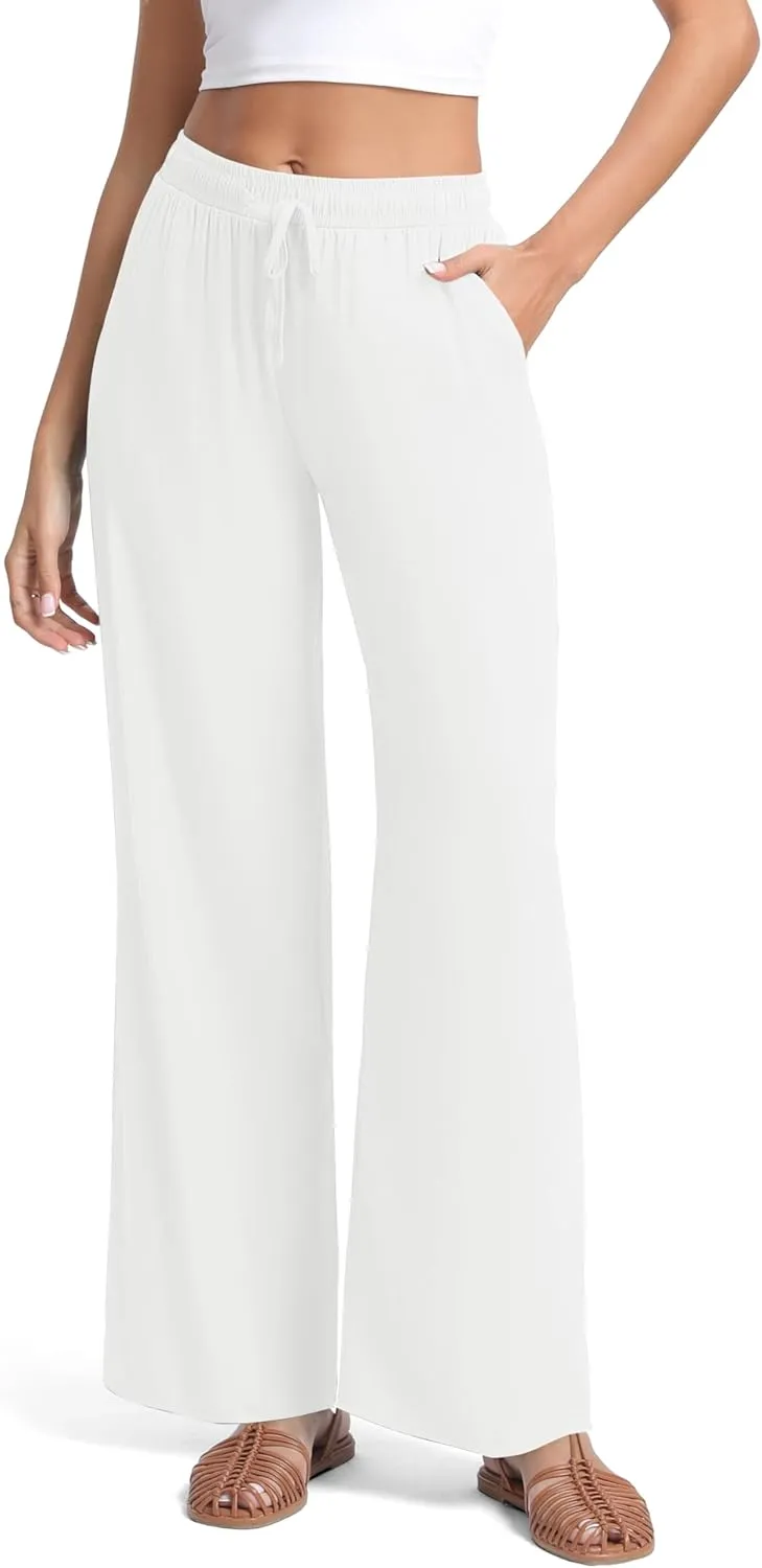 Urban CoCo Women's Lightweight Wide Leg Pants Elastic Waist Loose Office Casual Palazzo Trousers for Spring Summer