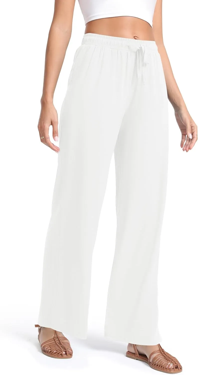 Urban CoCo Women's Lightweight Wide Leg Pants Elastic Waist Loose Office Casual Palazzo Trousers for Spring Summer