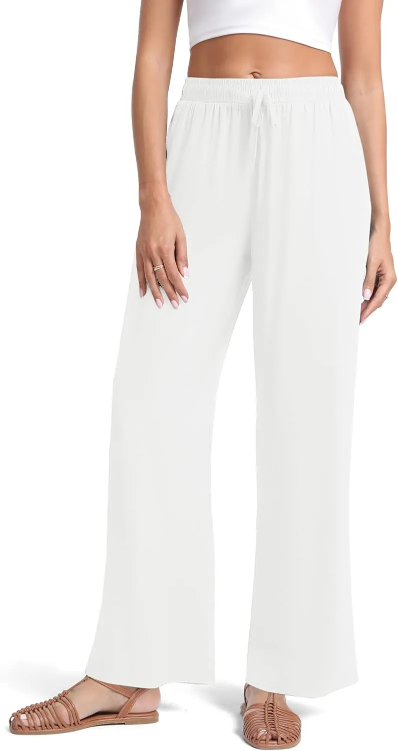 Urban CoCo Women's Lightweight Wide Leg Pants Elastic Waist Loose Office Casual Palazzo Trousers for Spring Summer