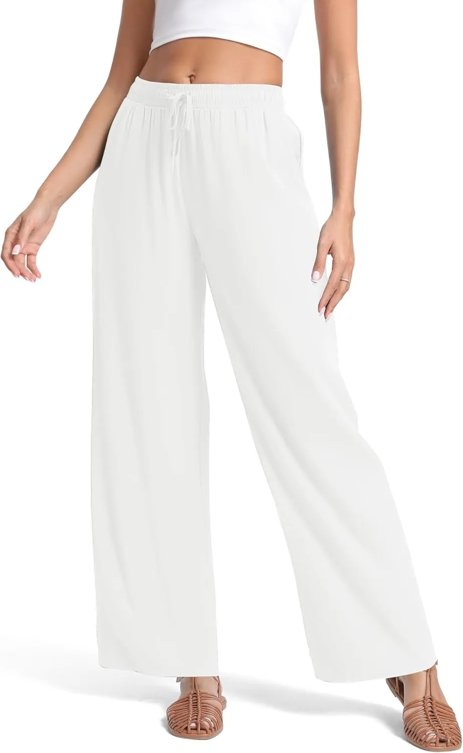 Urban CoCo Women's Lightweight Wide Leg Pants Elastic Waist Loose Office Casual Palazzo Trousers for Spring Summer