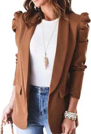 utcoco Womens Open Front Blazers Casual Business Padded Shoulder Long Sleeve Suit Jacket