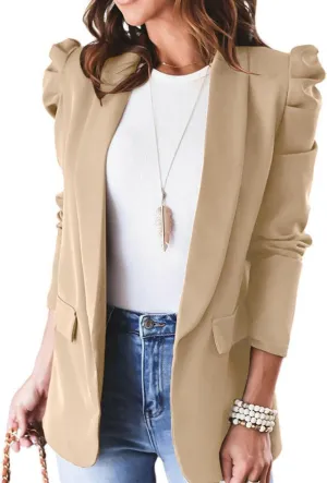 utcoco Womens Open Front Blazers Casual Business Padded Shoulder Long Sleeve Suit Jacket