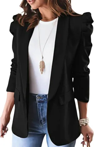 utcoco Womens Open Front Blazers Casual Business Padded Shoulder Long Sleeve Suit Jacket