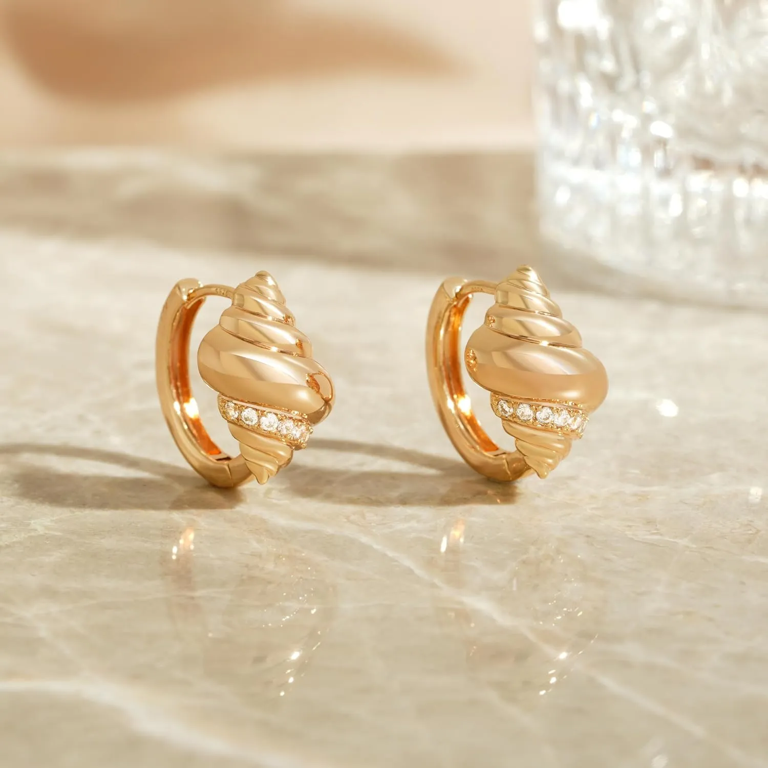 VACRONA Gold Hoop Earrings Huggie Earrings for Women 14k Gold Plated Small Hoops Green Snake Shell Beaded Earrings Hypoallergenic Jewelry Gift
