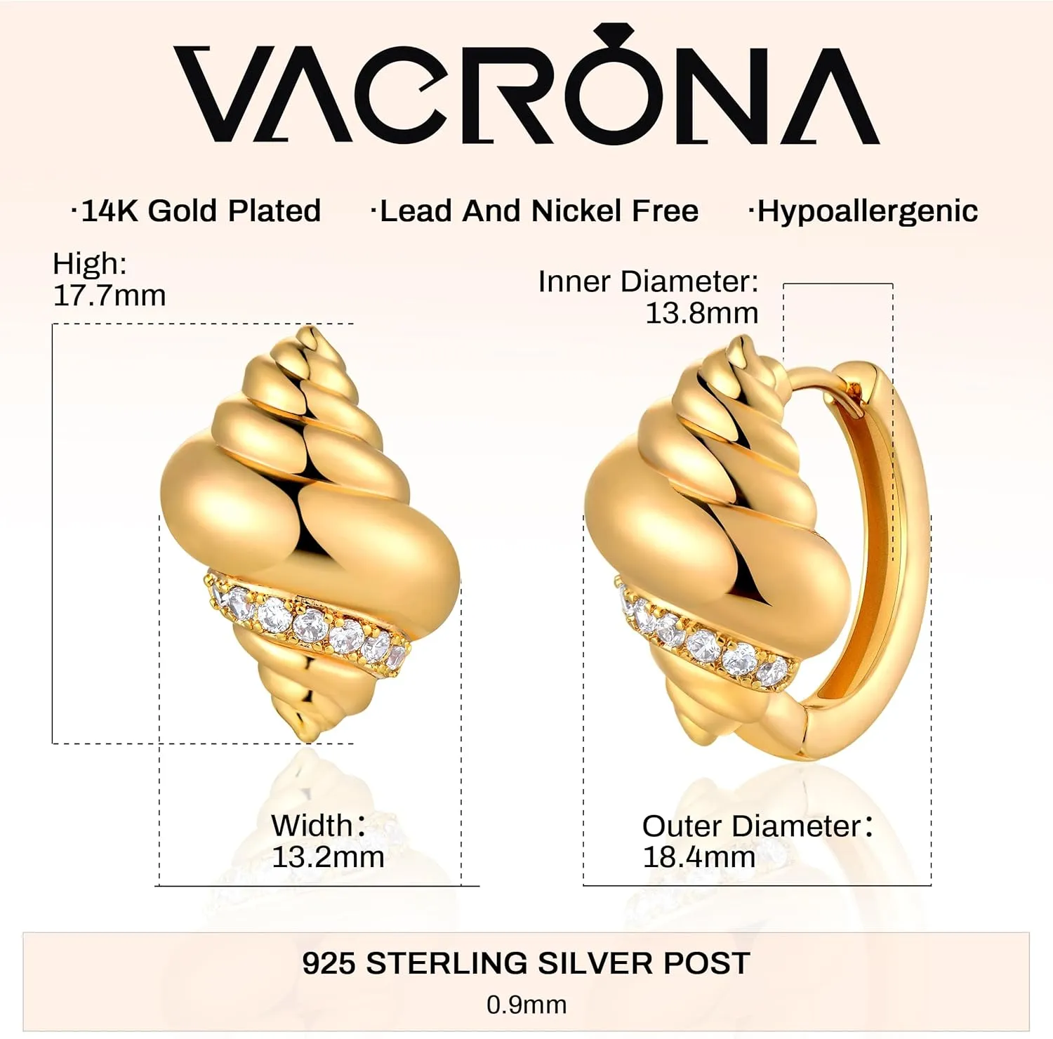 VACRONA Gold Hoop Earrings Huggie Earrings for Women 14k Gold Plated Small Hoops Green Snake Shell Beaded Earrings Hypoallergenic Jewelry Gift