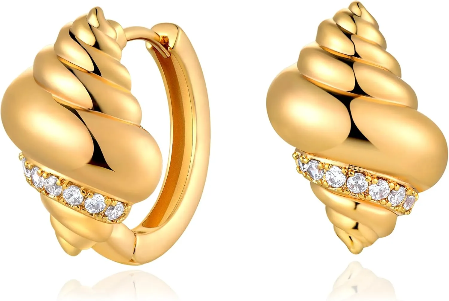 VACRONA Gold Hoop Earrings Huggie Earrings for Women 14k Gold Plated Small Hoops Green Snake Shell Beaded Earrings Hypoallergenic Jewelry Gift