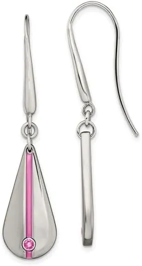 V&V Jewelry Edward Mirell Titanium Pink Anodized Drop & Dangle Earrings - Polished Teardrop Design with Pink Sapphire Accent Lightweight Durable - Women's Jewelry