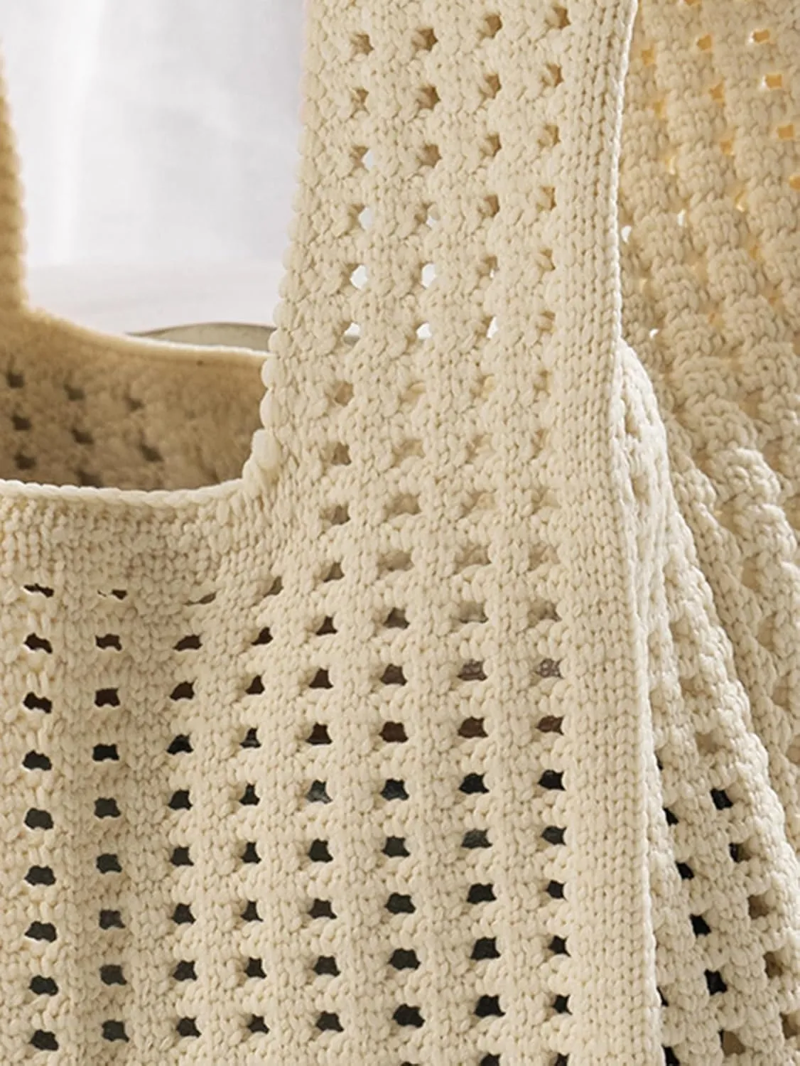 Verdusa Women's Hollow Out Knit Handbag Casual Solid Crochet Purse Bags