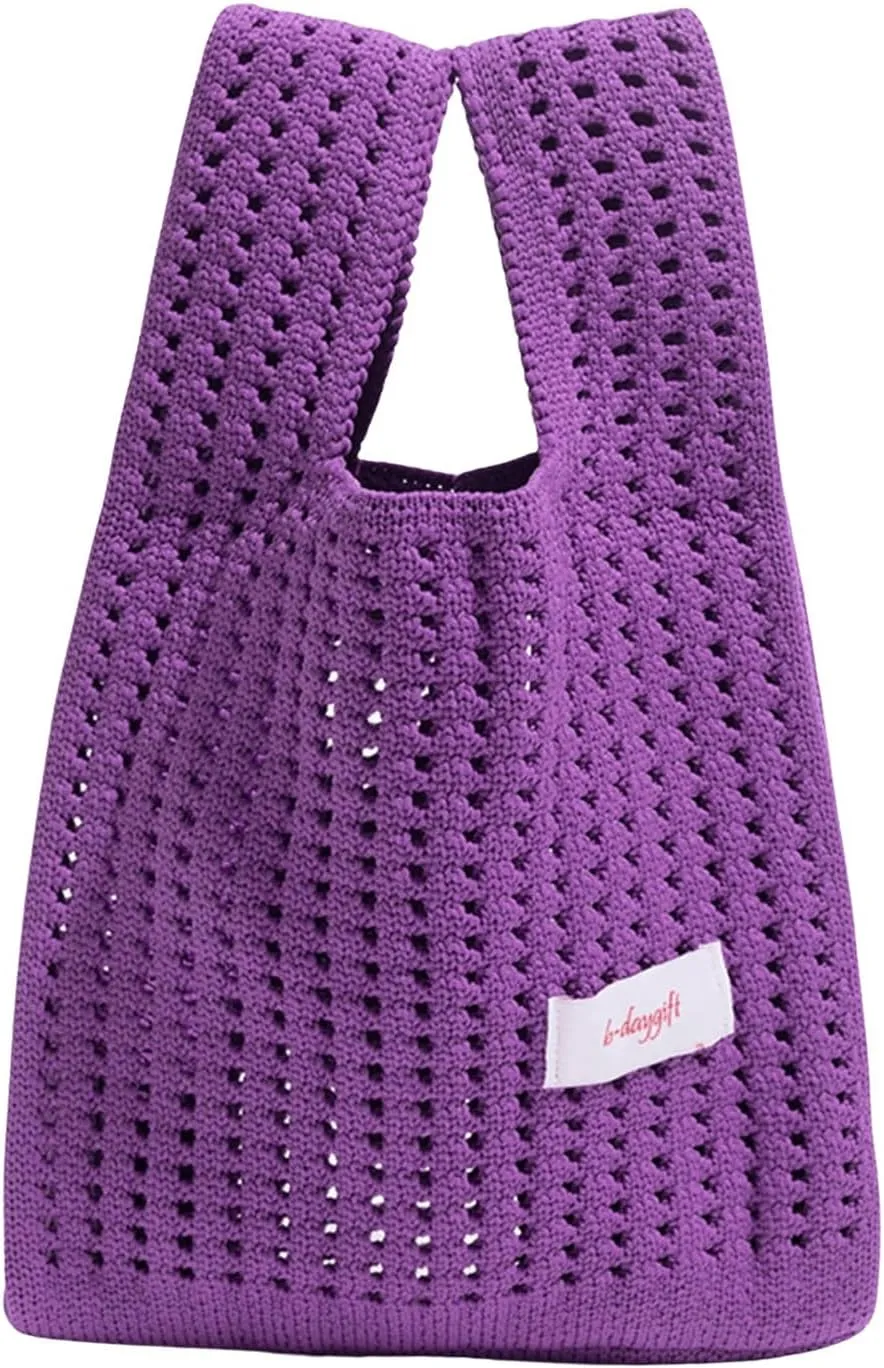 Verdusa Women's Hollow Out Knit Handbag Casual Solid Crochet Purse Bags