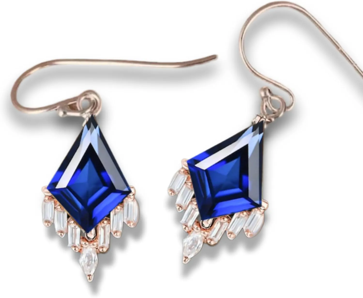 Vintage Kite Cut Blue Sapphire Earrings, Drop and dangal earrings for Womens
