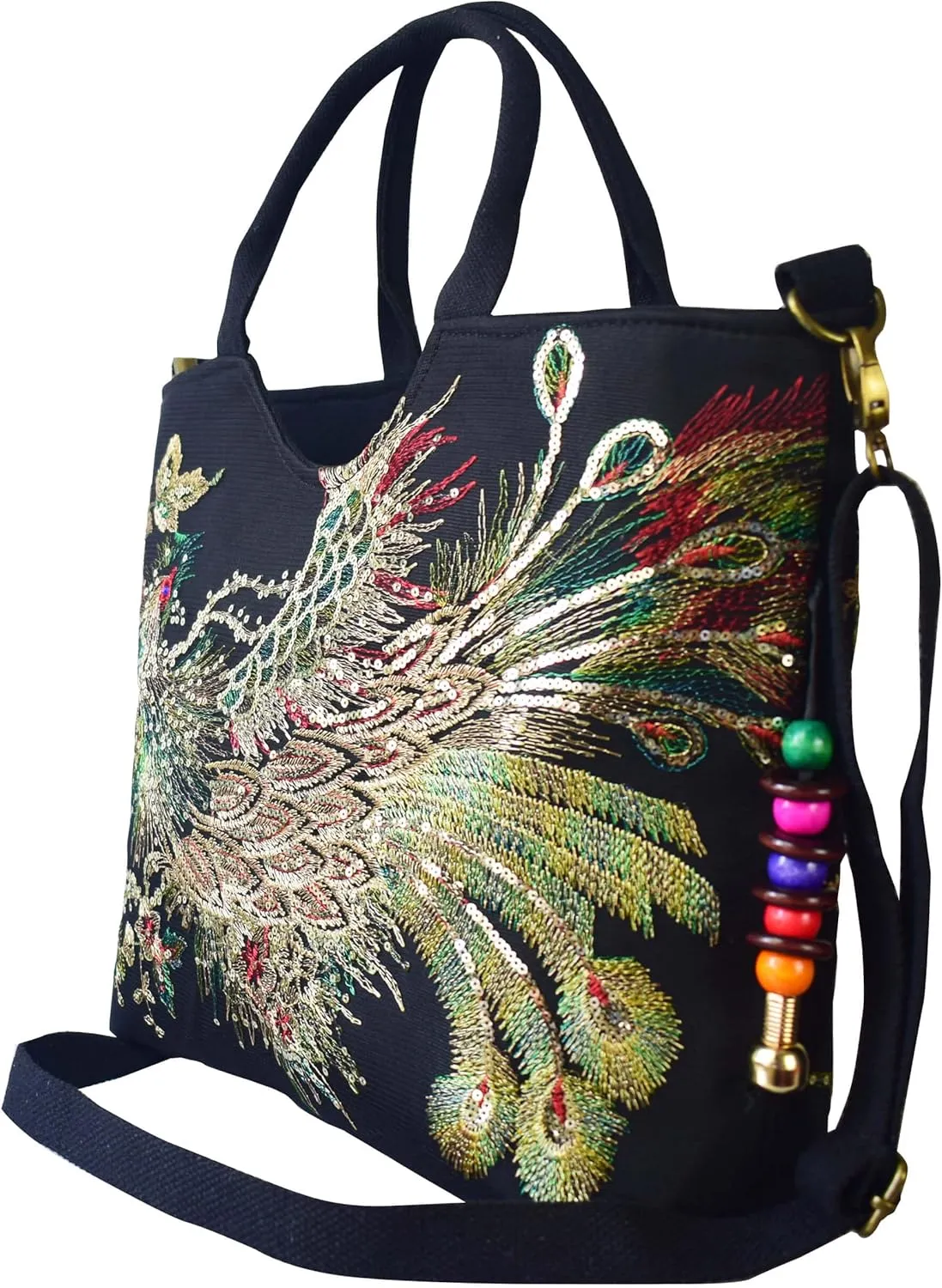 Vintage Shoulder HandBags for Women,Tote Handbags,Ladies Travel Hobo Handbag With Sparkly Sequins Phoenix Embroidered