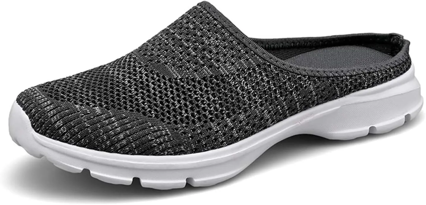 Walking Mules for Women Summer Breathable Mesh Hollow Out Closed Toe Open Back Slip On Sliipers Casual Lightweight Comfortable Outdoor Flats Shoes with Arch Support