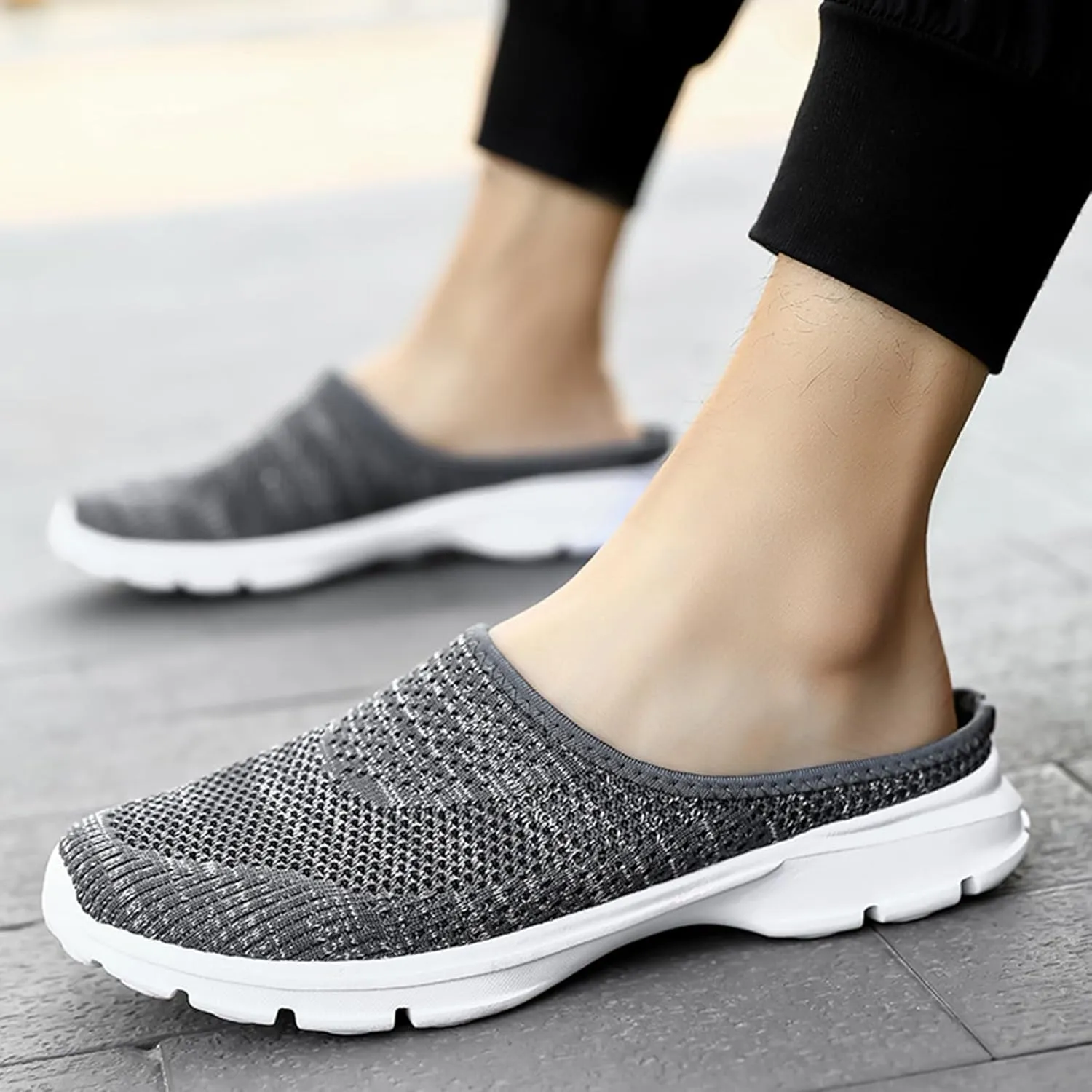Walking Mules for Women Summer Breathable Mesh Hollow Out Closed Toe Open Back Slip On Sliipers Casual Lightweight Comfortable Outdoor Flats Shoes with Arch Support